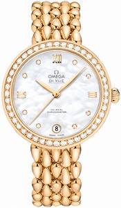 Omega De Ville Prestige Dewdrop Co-Axial Diamond Bezel 18k Yellow Gold Bracelet Watch# 424.55.33.20.55.009 (Women Watch)