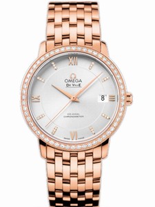 Omega 36.8mm Prestige Co-Axial Silver Dial Rose Gold Case, Diamonds With Rose Gold Bracelet Watch #424.55.37.20.52.001 (Men Watch)