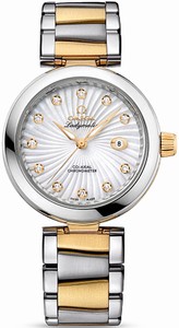 Omega De Ville Ladymatic Automatic White Mother of Pearl Diamond Dial Date 18k Yellow Gold and Stainless Steel Watch# 425.20.34.20.55.002 (Women Watch)