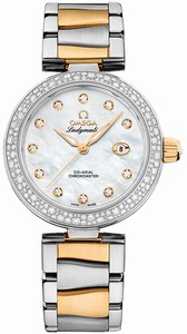 Omega De Ville Ladymatic Co-Axial 34MM Mother of Pearl Diamond Dial 18k Yellow Gold and Stainless Steel Bracelet Watch# 425.25.34.20.55.003 (Women Watch)
