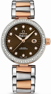 Omega De Ville Ladymatic Co-Axial Diamond Indexes Dial Date Diamond Bezel 18k Rose Gold and Stainless Steel Watch# 425.25.34.20.63.001 (Women Watch)