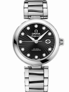 Omega 34mm Ladymatic Black Dial Stainless Steel Case, Diamonds With Stainless Steel Bracelet Watch #425.30.34.20.51.001 (Women Watch)