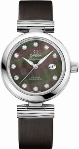 Omega Black-mother-of-pearl-diamond Dial Leather Band Watch #425.32.34.20.57.004 (Men Watch)