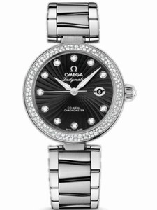 Omega 34mm Ladymatic Black Dial Stainless Steel Case, Diamonds With Stainless Steel Bracelet Watch #425.35.34.20.51.001 (Women Watch)