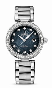 Omega De Ville Ladymatic Diamond Indexes Date Dial Diamond Bezel Stainless Steel Watch# 425.35.34.20.56.001 (Women Watch)