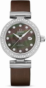 Omega De Villie Ladymatic Co-Axial 34MM Diamonds Brown Leather Watch # 425.37.34.20.57.004 (Women Watch)