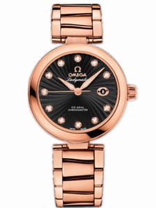Omega 34mm Ladymatic Black Dial Rose Gold Case, Diamonds With Rose Gold Bracelet Watch #425.60.34.20.51.001 (Women Watch)