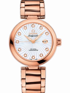 Omega 34mm Ladymatic White Mother Of Pearl Dial Rose Gold Case, Diamonds With Rose Gold Bracelet Watch #425.60.34.20.55.001 (Women Watch)