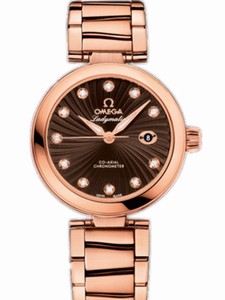 Omega 34mm Ladymatic Brown Dial Rose Gold Case, Diamonds With Rose Gold Bracelet Watch #425.60.34.20.63.001 (Women Watch)