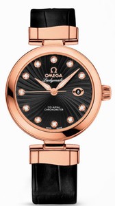 Omega 34mm Ladymatic Black Dial Rose Gold Case, Diamonds With Rose Gold Bracelet Watch #425.63.34.20.51.001 (Women Watch)