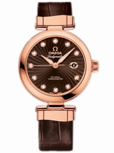 Omega 34mm Ladymatic Brown Dial Rose Gold Case, Diamonds With Brown Leather Strap Watch #425.63.34.20.63.001 (Women Watch)