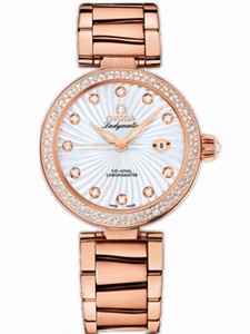 Omega 34mm Ladymatic White Mother Of Pearl Dial Rose Gold Case, Diamonds With Rose Gold Bracelet Watch #425.65.34.20.55.001 (Women Watch)