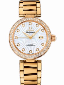 Omega 34mm Ladymatic White Mother Of Pearl Dial Yellow Gold Case, Diamonds With Yellow Gold Bracelet Watch #425.65.34.20.55.002 (Women Watch)