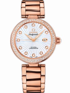 Omega 34mm Ladymatic White Mother Of Pearl Dial Rose Gold Case, Diamonds With Rose Gold Bracelet Watch #425.65.34.20.55.003 (Women Watch)