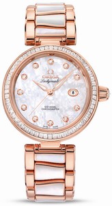 Omega De Ville Ladymatic Automatic Mother of Pearl Diamond Dial Date Diamond Bezel 18k Rose Gold Watch# 425.65.34.20.55.007 (Women Watch)