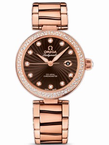 Omega 34mm Ladymatic Brown Dial Rose Gold Case, Diamonds With Rose Gold Bracelet Watch #425.65.34.20.63.001 (Women Watch)