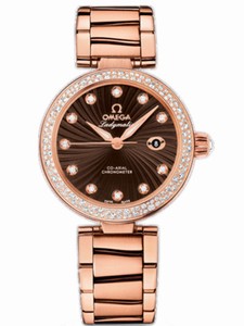 Omega 34mm Ladymatic Brown Dial Rose Gold Case, Diamonds With Rose Gold Bracelet Watch #425.65.34.20.63.002 (Women Watch)