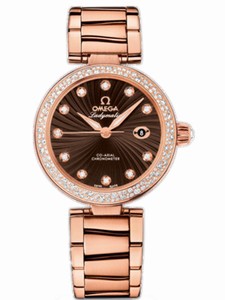 Omega 34mm Ladymatic Brown Dial Rose Gold Case, Diamonds With Rose Gold Bracelet Watch #425.65.34.20.63.003 (Women Watch)