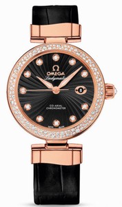 Omega 34mm Ladymatic Black Dial Rose Gold Case, Diamonds With Rose Gold Bracelet Watch #425.68.34.20.51.001 (Women Watch)