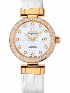 Omega 34mm Ladymatic White Mother Of Pearl Dial Yellow Gold Case, Diamonds With Yellow Gold Bracelet Watch #425.68.34.20.55.002 (Women Watch)