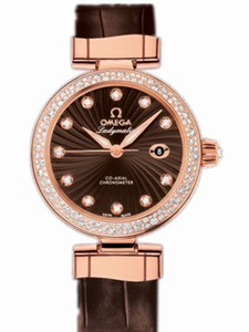 Omega 34mm Ladymatic Brown Dial Rose Gold Case, Diamonds With Brown Leather Strap Watch #425.68.34.20.63.001 (Women Watch)