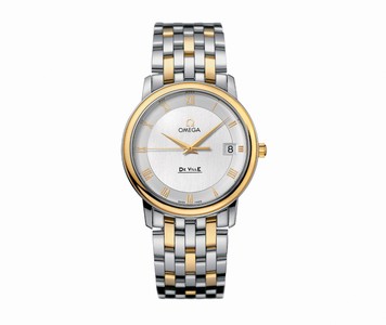 Omega 34.4mm Prestige Quartz Silver Dial Yellow Gold Case With Yellow Gold And Stainless Steel Bracelet Watch #4310.32.00 (Men Watch)
