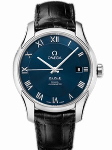 Omega 41mm Automatic Co-Axial Chronometer Blue Dial Stainless Steel Case With Black Leather Strap Watch #431.13.41.21.03.001 (Men Watch)