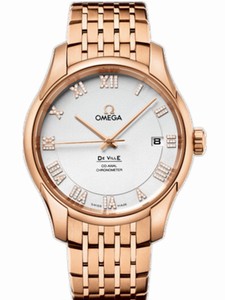 Omega 41mm Automatic Co-Axial Silver Dial Rose Gold Case, Diamonds With Rose Gold Bracelet Watch #431.50.41.21.52.001 (Men Watch)