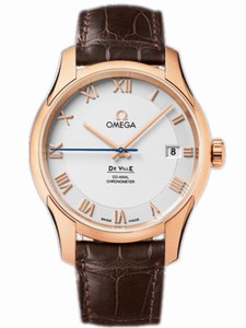Omega 41mm Automatic Co-Axial Chronometer Silver Dial Rose Gold Case With Brown Leather Strap Watch #431.53.41.21.02.001 (Men Watch)
