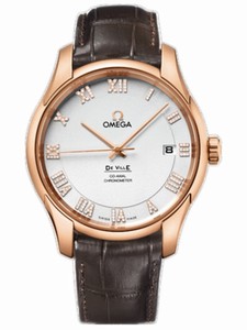 Omega 41mm Automatic Co-Axial Chronometer Silver Dial Rose Gold Case, Diamonds With Brown Leather Strap Watch #431.53.41.21.52.001 (Men Watch)