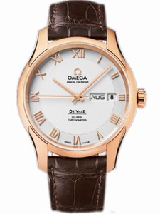 Omega 41mm Automatic Annual Calendar Silver Dial Rose Gold Case With Brown Leather Strap Watch #431.53.41.22.02.001 (Men Watch)