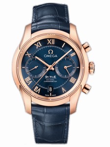 Omega 42mm Automatic Co-Axial Chronograph Blue Dial Rose Gold Case With Blue Leather Strap Watch #431.53.42.51.03.001 (Men Watch)