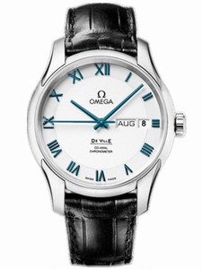Omega 41mm Automatic Annual Calendar White Dial Platinum Case With Black Leather Strap Watch #431.93.41.22.04.001 (Men Watch)