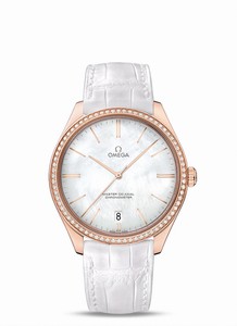 Omega De Ville Tresor Master Co-Axial Chronometer Diamond Bezel 18k Rose Gold Case White Leather Watch# 432.58.40.21.05.001 (Men Watch)