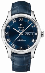 Omega De Ville Hour Vision Annual Calendar Co-Axial Master Chronometer Blue Leather Watch# 433.13.41.22.03.001 (Men Watch)