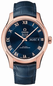 Omega De Ville Hour Vision Annual Calendar Co-Axial Master Chronometer Blue Leather Watch# 433.53.41.22.03.001 (Men Watch)