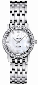 Omega 22mm Prestige Quartz White Mother Of Pearl Dial Stainless Steel Case, Diamonds With Stainless Steel Bracelet Watch #4575.71.00 (Women Watch)