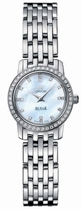 Omega 22mm Prestige Quartz White Mother Of Pearl Dial Stainless Steel Case, Diamonds With Stainless Steel Bracelet Watch #4575.75.00 (Women Watch)