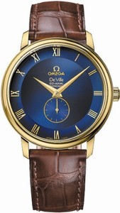 Omega 39mm Prestige Small Seconds Blue Dial Yellow Gold Case With Brown Leather Strap Watch #4613.80.02 (Men Watch)