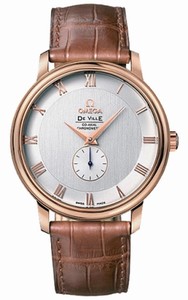 Omega 39mm Prestige Small Seconds Silver Dial Rose Gold Case With Brown Leather Strap Watch #4614.30.02 (Men Watch)
