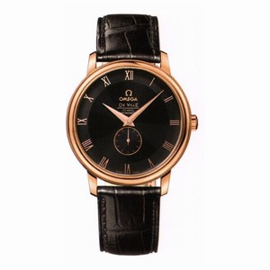 Omega 39mm Prestige Small Seconds Black Dial Rose Gold Case With Black Leather Strap Watch #4614.50.01 (Men Watch)