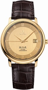 Omega 36mm Automatic Prestige Champagne Gold Dial Yellow Gold Case With Brown Leather Strap Watch #4617.11.02 (Men Watch)