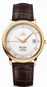 Omega 36mm Automatic Prestige Silver Dial Yellow Gold Case With Brown Leather Strap Watch #4617.31.02 (Men Watch)