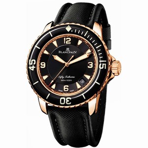 Blancpain Automatic 18kt Rose Gold Black Dial Fabric Black Band Watch #5015-3630-52 (Men Watch)