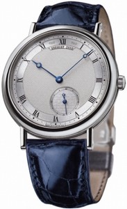 Breguet Automatic 18kt White Gold Silver Dial Crocodile Leather Blue Band Watch #5140BB-12-9W6 (Men Watch)