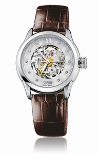 Oris Artelier Skeleton Diamonds Automatic Dark Brown Leather Watch # 56076044019LSFC (Women Watch)