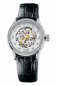 Oris Artelier Skeleton Diamonds Automatic Black Leather Watch # 56076044919LSFC (Women Watch)