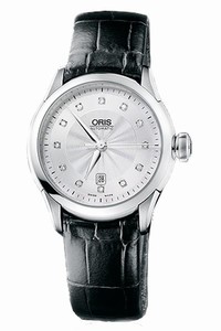 Oris Automatic Diamonds Dial Black Leather Watch # 56176044041LSFC (Women Watch)