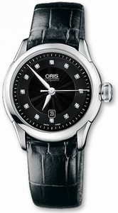 Oris Artelier Date Diamonds Automatic Black Dial Black Leather Watch# 56176044099LSFC (Women Watch)