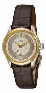 Oris Artelier Date Automatic Silver and Gray Dial Brown Leather Watch# 56176044351LSFC (Women Watch)